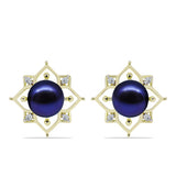 Cercei din Argint 925 Placat cu Aur ( 3.97 grame ) cu Perlă de Cultură Neagră și Topaz Alb 6.13 Carate