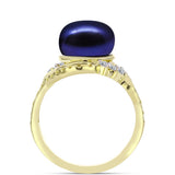 Inel din Argint 925 Placat cu Aur ( 4 grame ) cu Perlă de Cultură Neagră și Topaz Alb 5.53 Carate