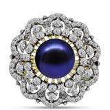 Inel din Argint 925 Placat cu Aur ( 5.41 grame ) cu Perlă de Cultură Neagră și Topaz Alb 5.19 Carate