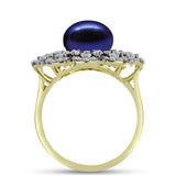 Inel din Argint 925 Placat cu Aur ( 5.41 grame ) cu Perlă de Cultură Neagră și Topaz Alb 5.19 Carate