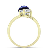Inel din Argint 925 Placat cu Aur ( 3.03 grame ) cu Perlă de Cultură Neagră și Topaz Alb 4.06 Carate