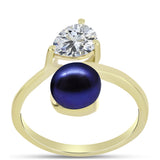 Inel din Argint 925 Placat cu Aur ( 3.03 grame ) cu Perlă de Cultură Neagră și Topaz Alb 4.06 Carate