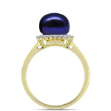 Inel din Argint 925 Placat cu Aur ( 2.31 grame ) cu Perlă de Cultură Neagră și Topaz Alb 4.37 Carate