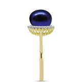 Inel din Argint 925 Placat cu Aur ( 2.31 grame ) cu Perlă de Cultură Neagră și Topaz Alb 4.37 Carate