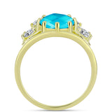 Inel din Argint 925 Placat cu Aur ( 3.56 grame ) cu Jad albastru și Topaz Alb 3.09 Carate