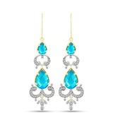 Cercei din Argint 925 Placat cu Aur ( 6.23 grame ) cu Jad albastru și Topaz Alb 6.9 Carate