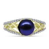 Inel din Argint 925 Placat cu Aur ( 2.64 grame ) cu Perlă de Cultură Neagră și Topaz Alb 3.38 Carate
