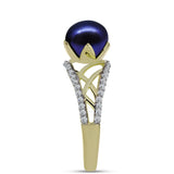 Inel din Argint 925 Placat cu Aur ( 2.64 grame ) cu Perlă de Cultură Neagră și Topaz Alb 3.38 Carate
