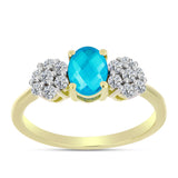 Inel din Argint 925 Placat cu Aur ( 2.08 grame ) cu Jad albastru și Topaz Alb 1.18 Carate