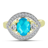 Inel din Argint 925 Placat cu Aur ( 2.63 grame ) cu Jad albastru și Topaz Alb 1.47 Carate