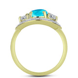 Inel din Argint 925 Placat cu Aur ( 2.63 grame ) cu Jad albastru și Topaz Alb 1.47 Carate