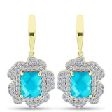 Cercei din Argint 925 Placat cu Aur ( 5.83 grame ) cu Jad albastru și Topaz Alb 6.07 Carate