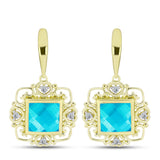 Cercei din Argint 925 Placat cu Aur ( 6.88 grame ) cu Jad albastru și Topaz Alb 6.35 Carate