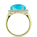 Inel din Argint 925 Placat cu Aur ( 3.23 grame ) cu Jad albastru și Topaz Alb 5.64 Carate