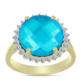 Inel din Argint 925 Placat cu Aur ( 3.23 grame ) cu Jad albastru și Topaz Alb 5.64 Carate