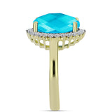 Inel din Argint 925 Placat cu Aur ( 3.23 grame ) cu Jad albastru și Topaz Alb 5.64 Carate