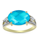 Inel din Argint 925 Placat cu Aur ( 2.88 grame ) cu Jad albastru și Topaz Alb 5 Carate