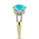 Inel din Argint 925 Placat cu Aur ( 2.88 grame ) cu Jad albastru și Topaz Alb 5 Carate