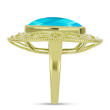 Inel din Argint 925 Placat cu Aur ( 7.26 grame ) cu Jad albastru 9.89 Carate