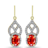 Cercei din Argint 925 Placat cu Aur ( 3.56 grame ) cu Opal de Foc Lega Dembi și Topaz Alb 1.54 Carate