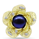 Pandantiv din Argint 925 Placat cu Aur ( 6.08 grame ) cu Perlă de Cultură Neagră și Topaz Alb 2.94 Carate