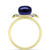 Inel din Argint 925 Placat cu Aur ( 3.44 grame ) cu Perlă de Cultură Neagră și Topaz Alb 3.67 Carate