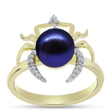 Inel din Argint 925 Placat cu Aur ( 3.44 grame ) cu Perlă de Cultură Neagră și Topaz Alb 3.67 Carate
