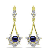 Cercei din Argint 925 Placat cu Aur ( 5.93 grame ) cu Perlă de Cultură Neagră și Topaz Alb 6.37 Carate