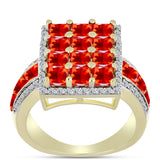 Inel din Argint 925 Placat cu Aur ( 6.74 grame ) cu Opal de Foc Lega Dembi și Topaz Alb 2.2 Carate