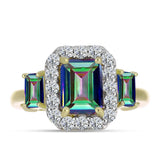 Inel din Argint 925 Placat cu Aur ( 2.66 grame ) cu Cuarț Hematit Verde Mistic și Topaz Alb 2.46 Carate