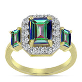 Inel din Argint 925 Placat cu Aur ( 2.66 grame ) cu Cuarț Hematit Verde Mistic și Topaz Alb 2.46 Carate