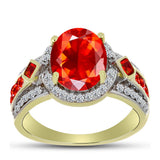 Inel din Argint 925 Placat cu Aur ( 4.81 grame ) cu Opal de Foc Lega Dembi și Topaz Alb 2.2 Carate