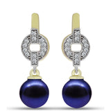 Cercei din Argint 925 Placat cu Aur ( 3 grame ) cu Perlă de Cultură Neagră și Topaz Alb 6.33 Carate