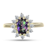Inel din Argint 925 Placat cu Aur ( 2.29 grame ) cu Cuarț Hematit Verde Mistic și Topaz Alb 1.5 Carate
