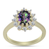 Inel din Argint 925 Placat cu Aur ( 2.29 grame ) cu Cuarț Hematit Verde Mistic și Topaz Alb 1.5 Carate