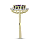 Inel din Argint 925 Placat cu Aur ( 2.29 grame ) cu Cuarț Hematit Verde Mistic și Topaz Alb 1.5 Carate