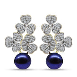 Cercei din Argint 925 Placat cu Aur ( 5.96 grame ) cu Perlă de Cultură Neagră și Topaz Alb 8.37 Carate