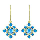 Cercei din Argint 925 Placat cu Aur ( 3.76 grame ) cu Jad albastru și Topaz Alb 2.72 Carate