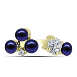 Inel din Argint 925 Placat cu Aur ( 2.79 grame ) cu Perlă de Cultură Neagră și Topaz Alb 3.4 Carate