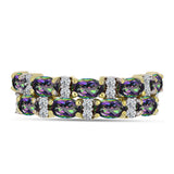 Inel din Argint 925 Placat cu Aur ( 3.27 grame ) cu Cuarț Hematit Verde Mistic și Topaz Alb 2.11 Carate