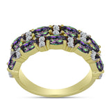 Inel din Argint 925 Placat cu Aur ( 3.27 grame ) cu Cuarț Hematit Verde Mistic și Topaz Alb 2.11 Carate