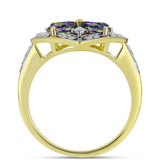Inel din Argint 925 Placat cu Aur ( 3.79 grame ) cu Cuarț Hematit Verde Mistic și Topaz Alb 2.78 Carate