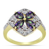 Inel din Argint 925 Placat cu Aur ( 3.79 grame ) cu Cuarț Hematit Verde Mistic și Topaz Alb 2.78 Carate