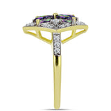 Inel din Argint 925 Placat cu Aur ( 3.79 grame ) cu Cuarț Hematit Verde Mistic și Topaz Alb 2.78 Carate