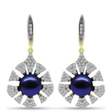 Cercei din Argint 925 Placat cu Aur ( 5.26 grame ) cu Perlă de Cultură Neagră și Topaz Alb 9.13 Carate