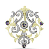 Broşă din Argint 925 Placat cu Aur ( 6.8 grame ) cu Cuarț Hematit Verde Mistic și Topaz Alb 1.73 Carate