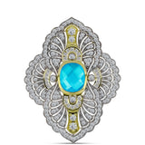 Broşă din Argint 925 Placat cu Aur ( 8.93 grame ) cu Jad albastru și Topaz Alb 8.46 Carate