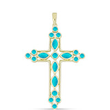 Cruce Pandantiv din Argint 925 Placat cu Aur ( 5.71 grame ) cu Jad albastru 2.17 Carate