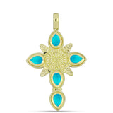 Cruce Pandantiv din Argint 925 Placat cu Aur ( 5.94 grame ) cu Jad albastru 2.07 Carate