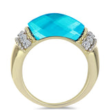 Inel din Argint 925 Placat cu Aur ( 5.18 grame ) cu Jad albastru și Topaz Alb 7.35 Carate